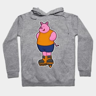 Pig as Skater with Inline skates Hoodie